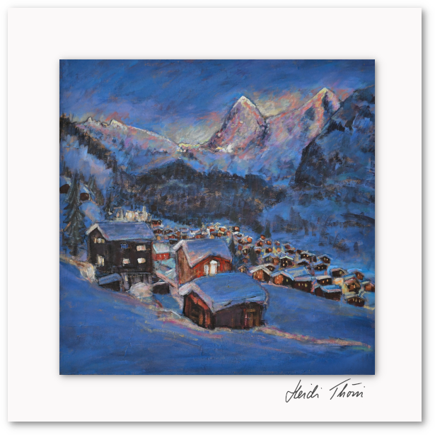 Kunstkarte ¦ Bergdörfli in der Nacht